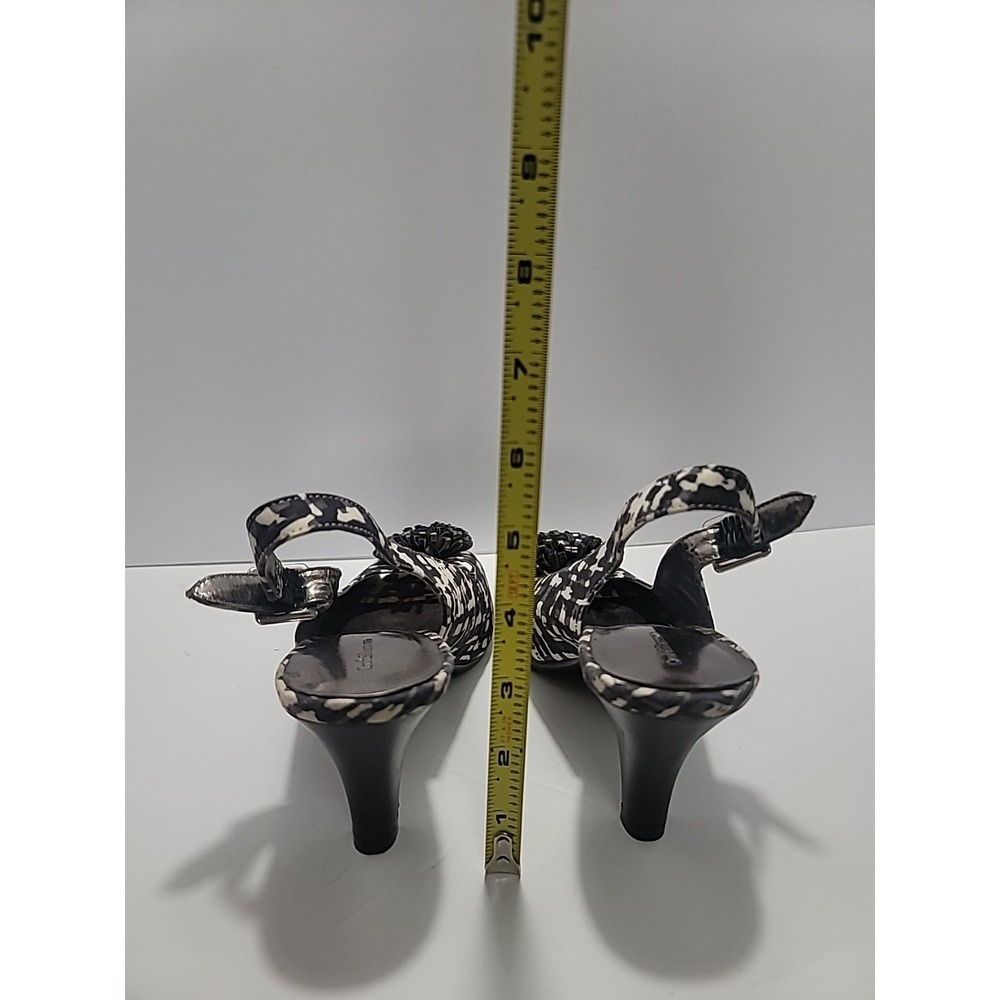 Croft & Barrow Sling Back Size 8 Bow Black/White Chunky Retro Women Kitten Heel - Picture 4 of 8